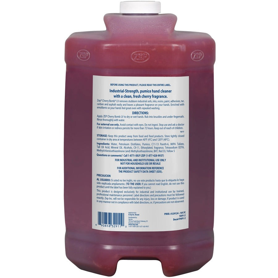 Zep Cherry Bomb LV Industrial Hand Cleaner - Cherry ScentFor - 1 gal (3.8 L) - Dirt Remover, Grime Remover, Soil Remover, Ink Remover, Resin Remover, Paint Remover, Adhesive Remover, Tar Remover, Asphalt Remover, Odor Remover, Grease Remover - Hand, - 2