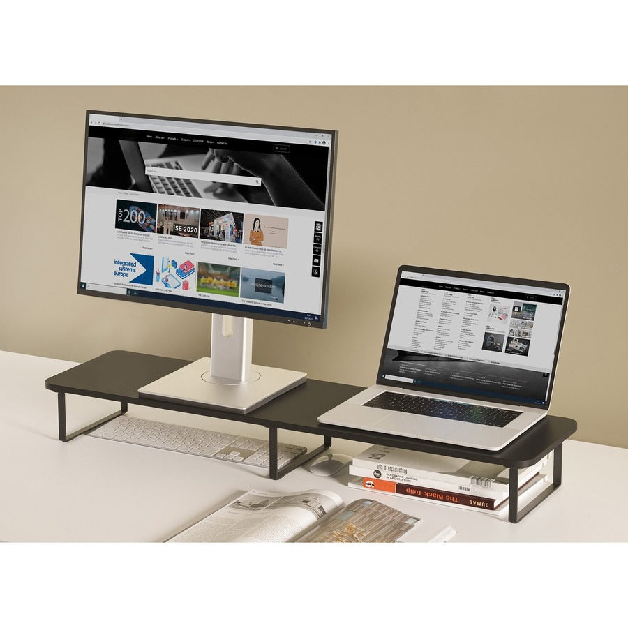 lorell-quick-install-monitor-laptop-riser-48-height-x-394-width-x-102-depth-powder-coated-steel-particleboard-silicone-black_llr99556 - 6