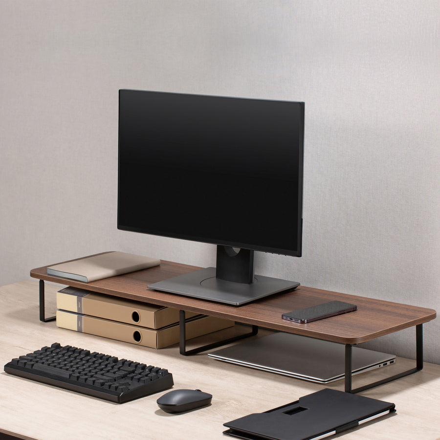 lorell-quick-install-monitor-laptop-riser-48-height-x-394-width-x-102-depth-powder-coated-steel-particleboard-silicone-teak_llr99557 - 4