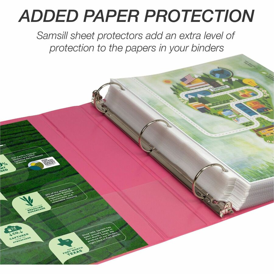 Earth's Choice Plant-Based Economy Round Ring View Binders, 3 Rings, 1.5" Capacity, 11 x 8.5, Pink, 2/Pack