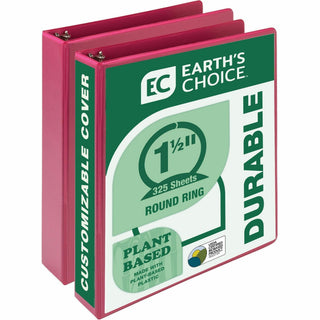 Earth's Choice Plant-Based Economy Round Ring View Binders, 3 Rings, 1.5" Capacity, 11 x 8.5, Pink, 2/Pack