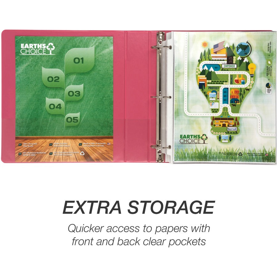 Earth's Choice Plant-Based Economy Round Ring View Binders, 3 Rings, 1.5" Capacity, 11 x 8.5, Pink, 2/Pack