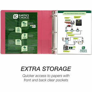 Earth's Choice Plant-Based Economy Round Ring View Binders, 3 Rings, 1.5" Capacity, 11 x 8.5, Pink, 2/Pack