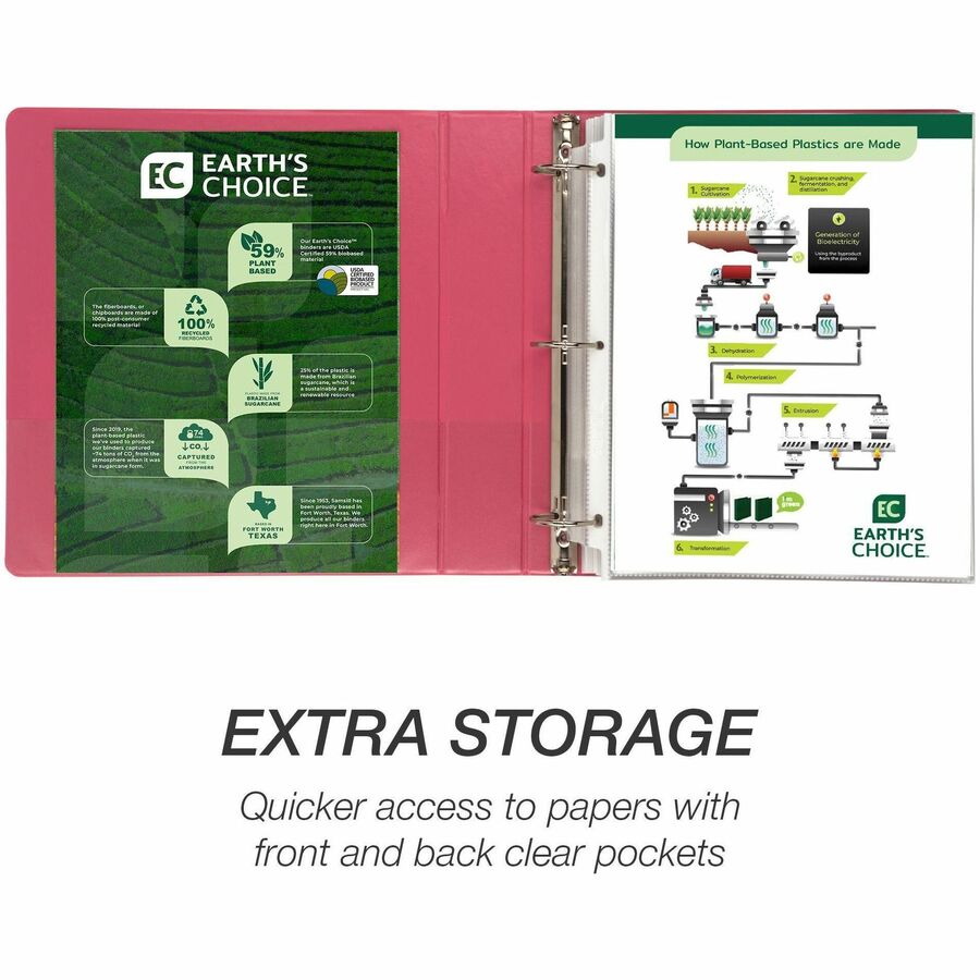 Earth's Choice Plant-Based Economy Round Ring View Binders, 3 Rings, 1.5" Capacity, 11 x 8.5, Pink, 2/Pack