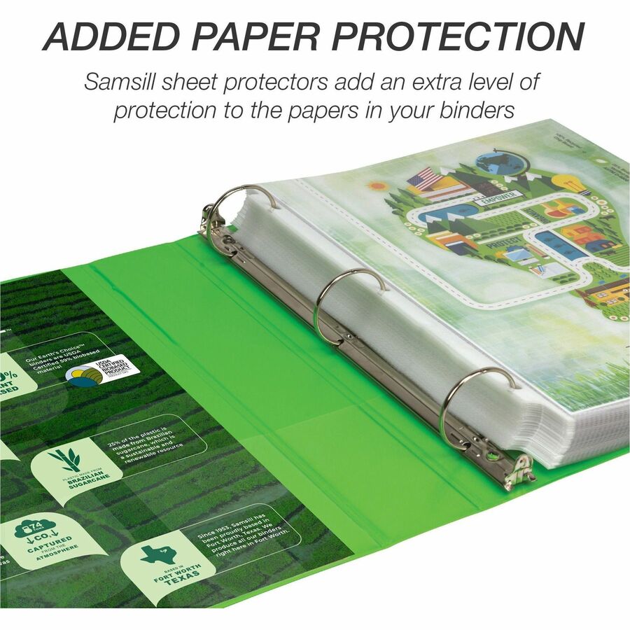 Earth's Choice Plant-Based Economy Round Ring View Binders, 3 Rings, 1.5" Capacity, 11 x 8.5, Lime, 2/Pack