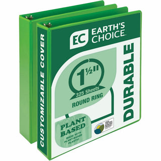 Earth's Choice Plant-Based Economy Round Ring View Binders, 3 Rings, 1.5" Capacity, 11 x 8.5, Lime, 2/Pack