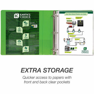 Earth's Choice Plant-Based Economy Round Ring View Binders, 3 Rings, 1.5" Capacity, 11 x 8.5, Lime, 2/Pack