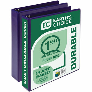 Earth's Choice Plant-Based Economy Round Ring View Binders, 3 Rings, 1.5" Capacity, 11 x 8.5, Purple, 2/Pack