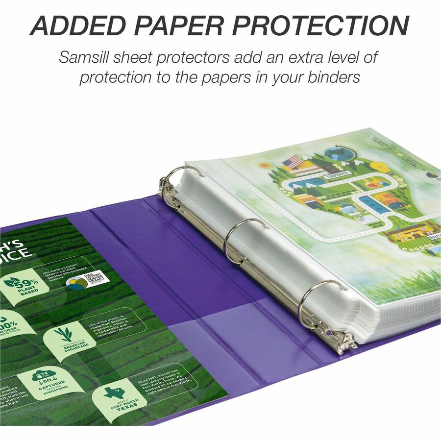 Earth's Choice Plant-Based Economy Round Ring View Binders, 3 Rings, 1.5" Capacity, 11 x 8.5, Purple, 2/Pack