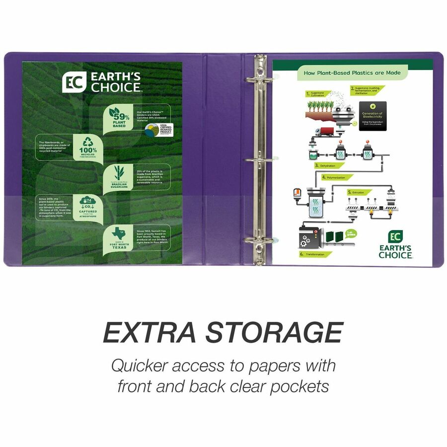 Earth's Choice Plant-Based Economy Round Ring View Binders, 3 Rings, 1.5" Capacity, 11 x 8.5, Purple, 2/Pack