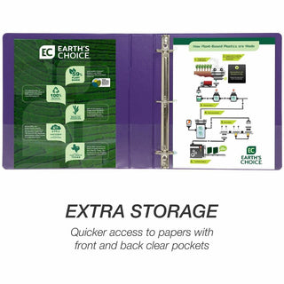 Earth's Choice Plant-Based Economy Round Ring View Binders, 3 Rings, 1.5" Capacity, 11 x 8.5, Purple, 2/Pack