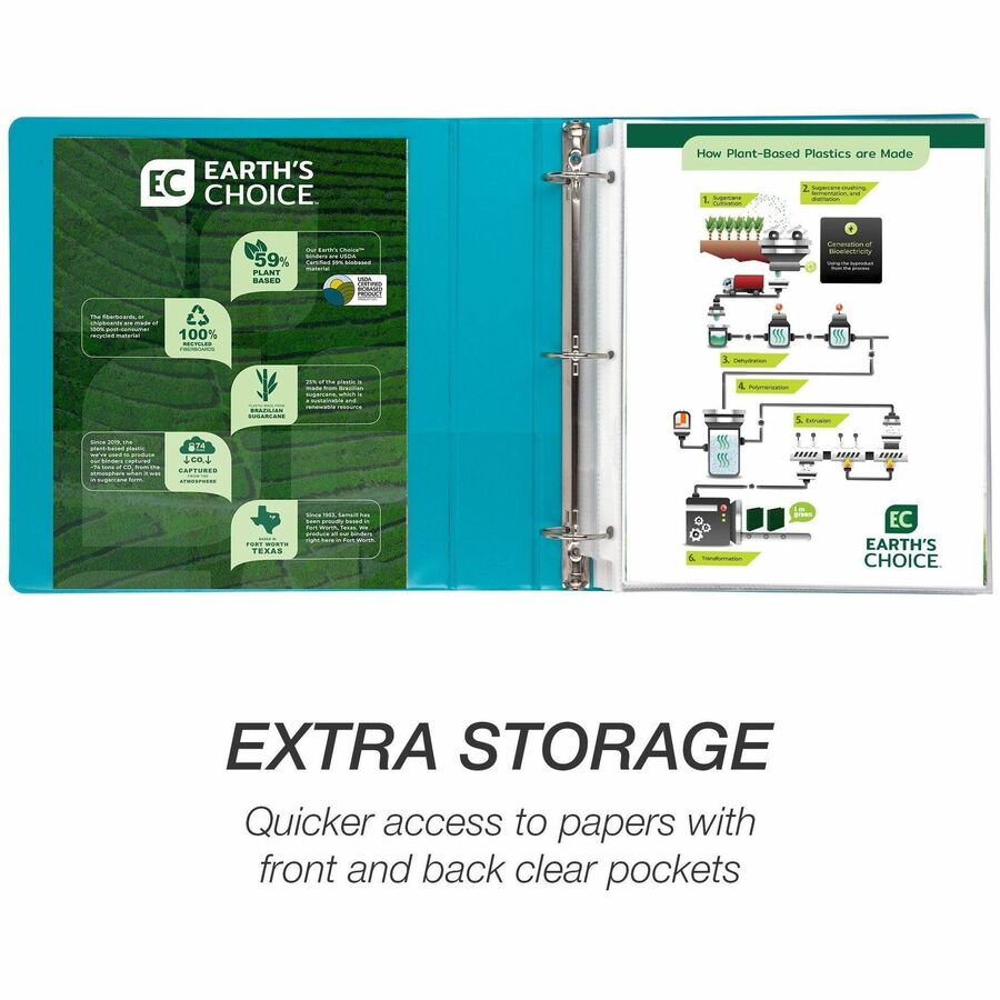 Earth's Choice Plant-Based Economy Round Ring View Binders, 3 Rings, 1.5" Capacity, 11 x 8.5, Teal, 2/Pack