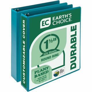 Earth's Choice Plant-Based Economy Round Ring View Binders, 3 Rings, 1.5" Capacity, 11 x 8.5, Teal, 2/Pack