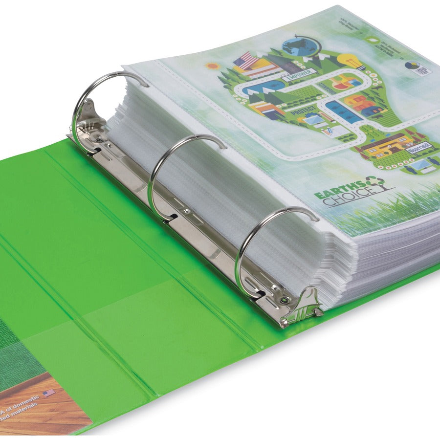 Earth's Choice Plant-Based Economy Round Ring View Binders, 3 Rings, 3" Capacity, 11 x 8.5, Lime, 2/Pack