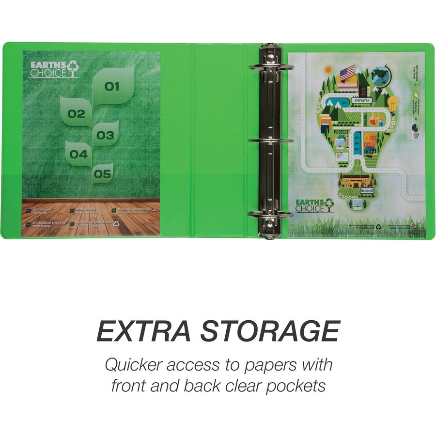 Earth's Choice Plant-Based Economy Round Ring View Binders, 3 Rings, 3" Capacity, 11 x 8.5, Lime, 2/Pack