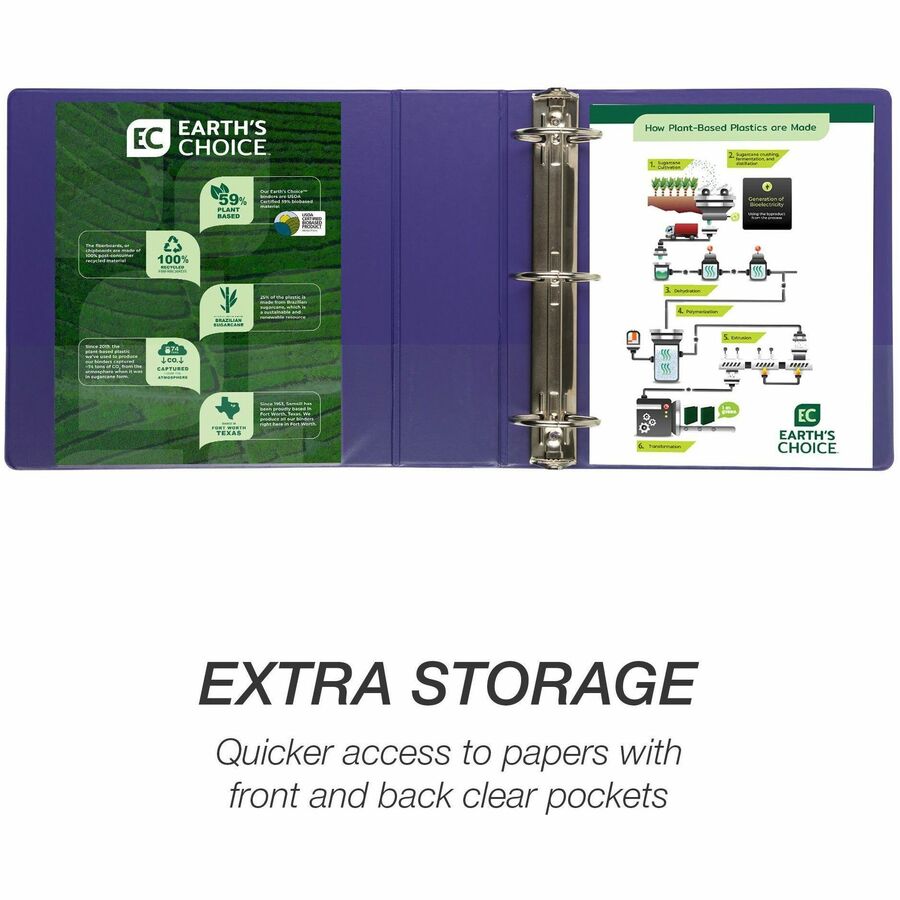 Earth's Choice Plant-Based Economy Round Ring View Binders, 3 Rings, 3" Capacity, 11 x 8.5, Purple, 2/Pack