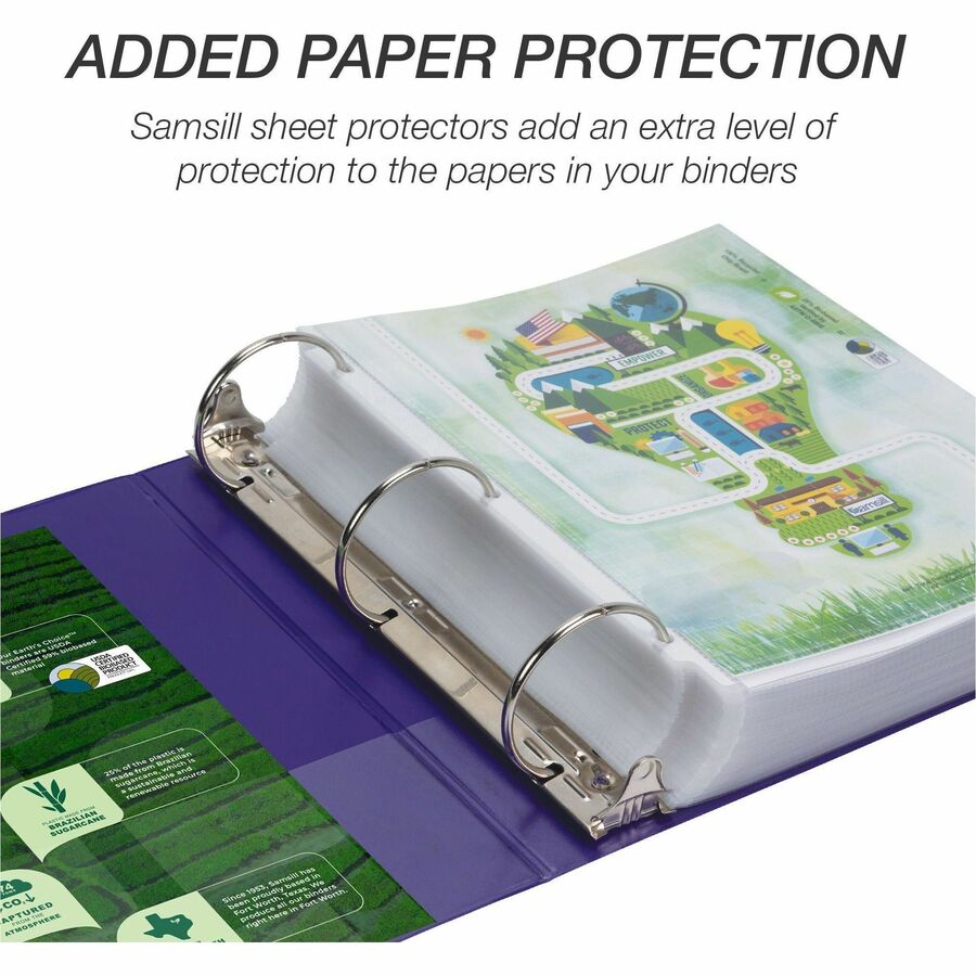 Earth's Choice Plant-Based Economy Round Ring View Binders, 3 Rings, 3" Capacity, 11 x 8.5, Purple, 2/Pack