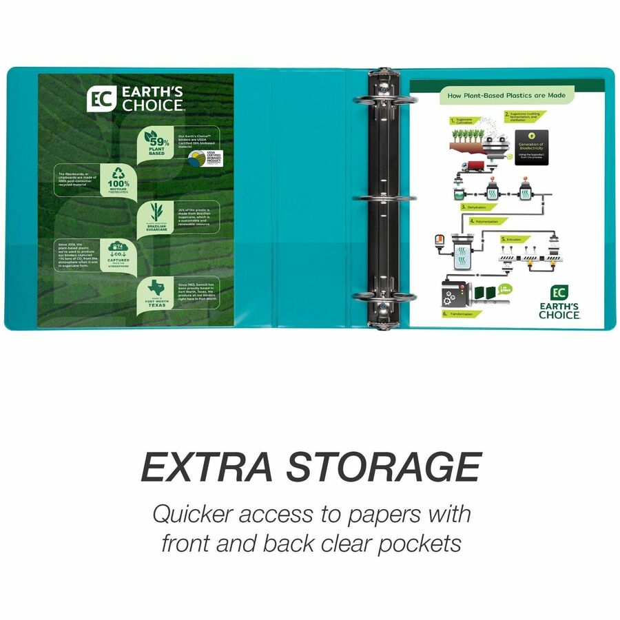 Earth's Choice Plant-Based Economy Round Ring View Binders, 3 Rings, 3" Capacity, 11 x 8.5, Teal, 2/Pack