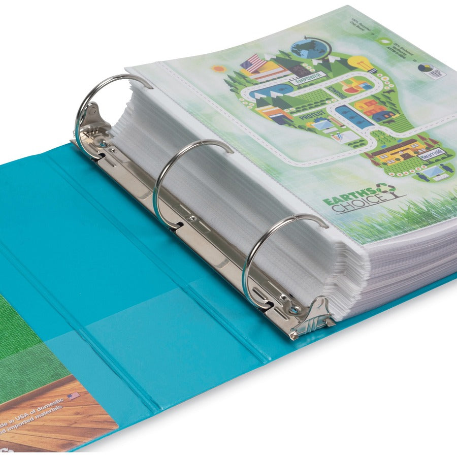 Earth's Choice Plant-Based Economy Round Ring View Binders, 3 Rings, 3" Capacity, 11 x 8.5, Teal, 2/Pack