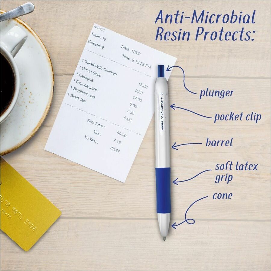zebra-pen-sarasa-dry-x1+-gel-retractable-antimicrobial-pen-medium-pen-point-07-mm-pen-point-size-refillable-retractable-blue-plastic-barrel-4-pack_zeb41524 - 3