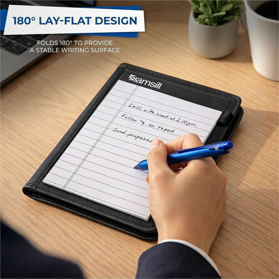 Professional Padfolio, 3/4w x 9 1/4h, Open Style, Black