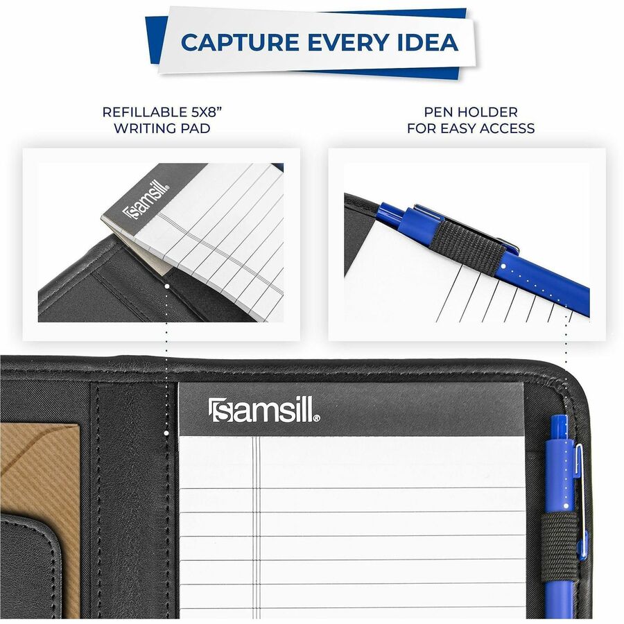 Professional Padfolio, 3/4w x 9 1/4h, Open Style, Black