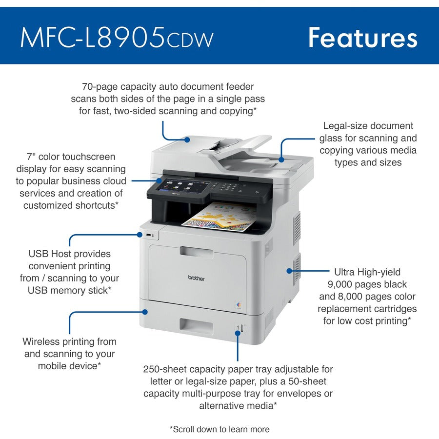 MFC-L8905CDW Color Laser All-in-One Printer, Copy/Fax/Print/Scan