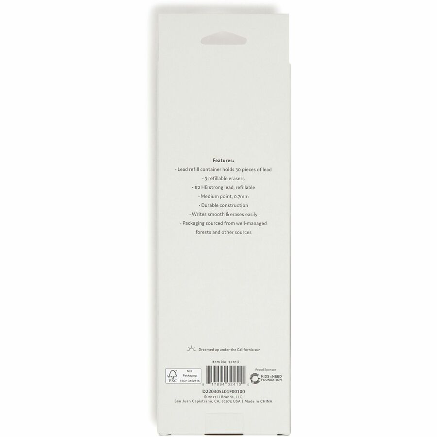 U Brands Cambria Mechanical Pencils - #2 Lead - Refillable - Matte Black Barrel - 1 Pack