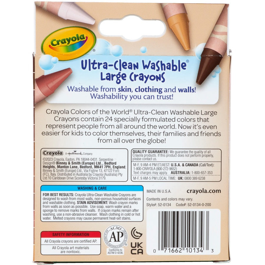 Crayola Ultra-Clean Washabe Large Crayons - Assorted, Almond, Rose, Gold - 24 / Pack