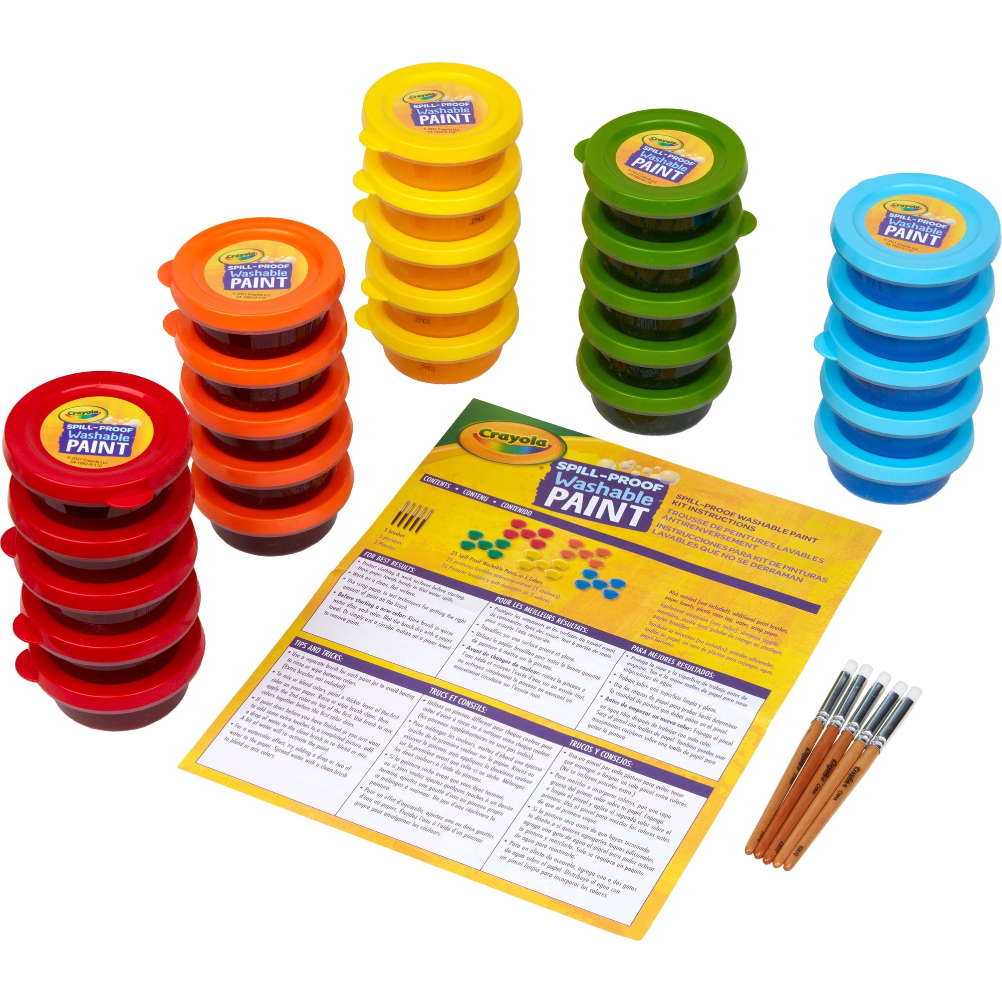 Spill Proof Washable Paints, 5 Colors, 1.4 oz Cups, 5 Sets/Carton