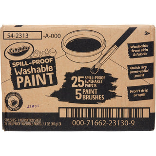 Spill Proof Washable Paints, 5 Colors, 1.4 oz Cups, 5 Sets/Carton