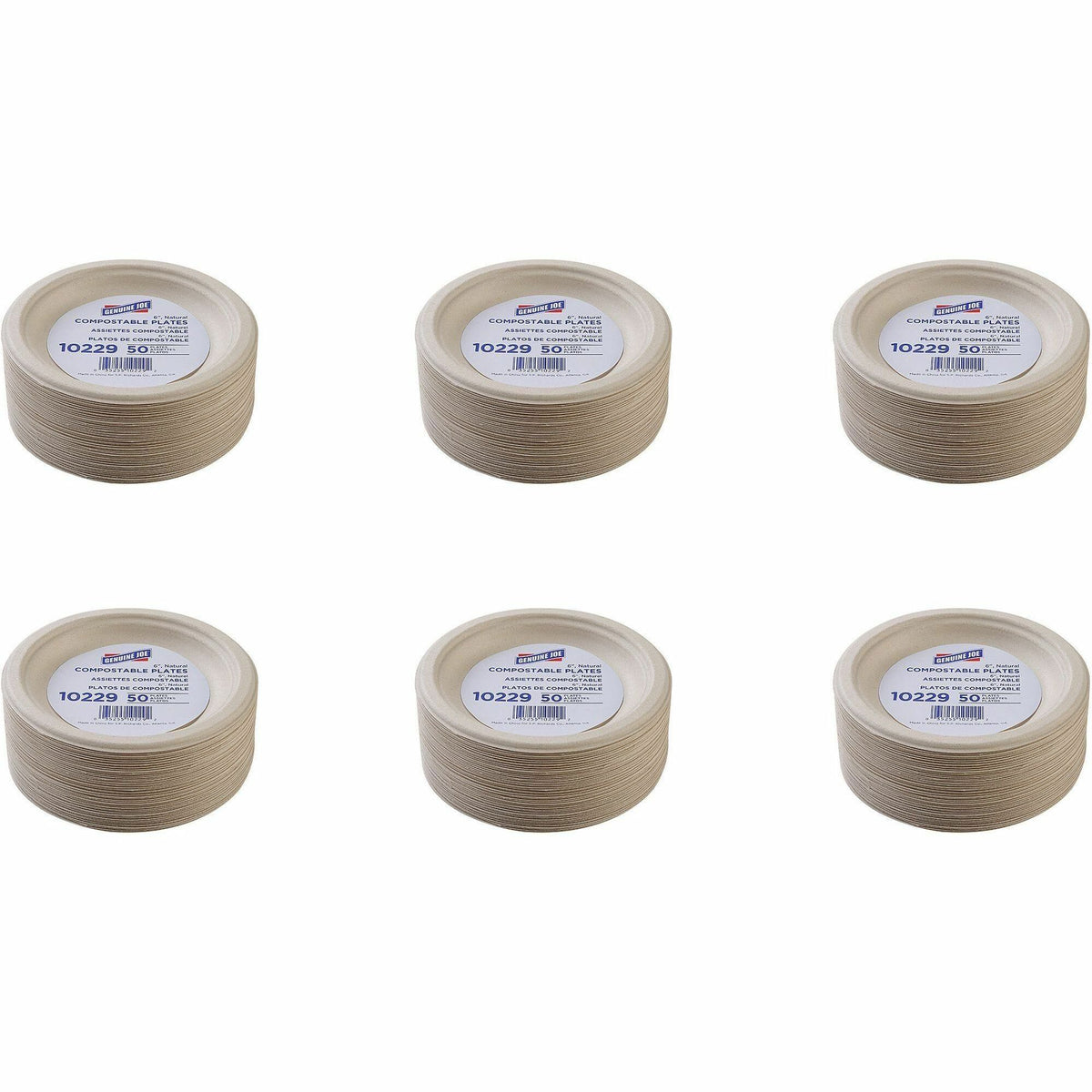 Genuine Joe 6" Compostable Plates - 50 / Pack - Breakroom, Office - Disposable - White, Natural - Sugarcane Body - 20 / Carton
