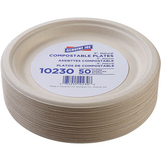 genuine-joe-9-compostable-plates-50-pack-breakroom-office-disposable-white-natural-sugarcane-body-10-carton_gjo10230ct - 3