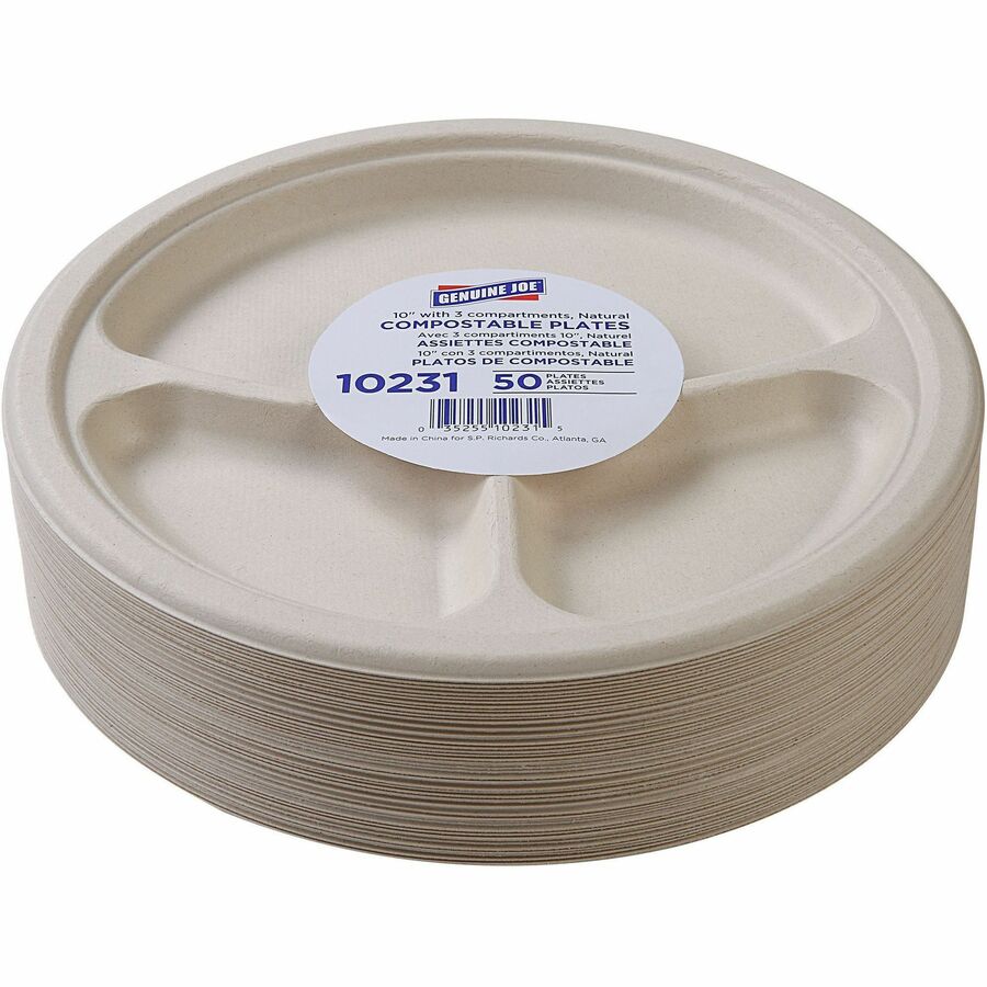 genuine-joe-10-3-compartment-compostable-plates-breakroom-office-disposable-white-natural-sugarcane-body-50-pack_gjo10231 - 4