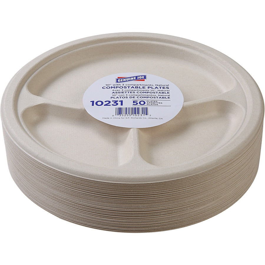 genuine-joe-10-3-compartment-compostable-plates-50-pack-breakroom-office-disposable-white-natural-sugarcane-body-10-carton_gjo10231ct - 5