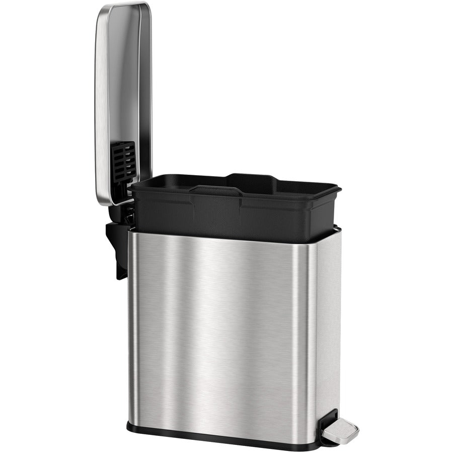hls-commercial-fire-rated-soft-step-trash-can-3-gal-capacity-pedal-control-durable-smooth-lid-closure-fingerprint-proof-fire-retardant-removable-inner-bin-handle-138-height-x-65-width-stainless-steel-silver-1-each_hlchlss03rfr - 6