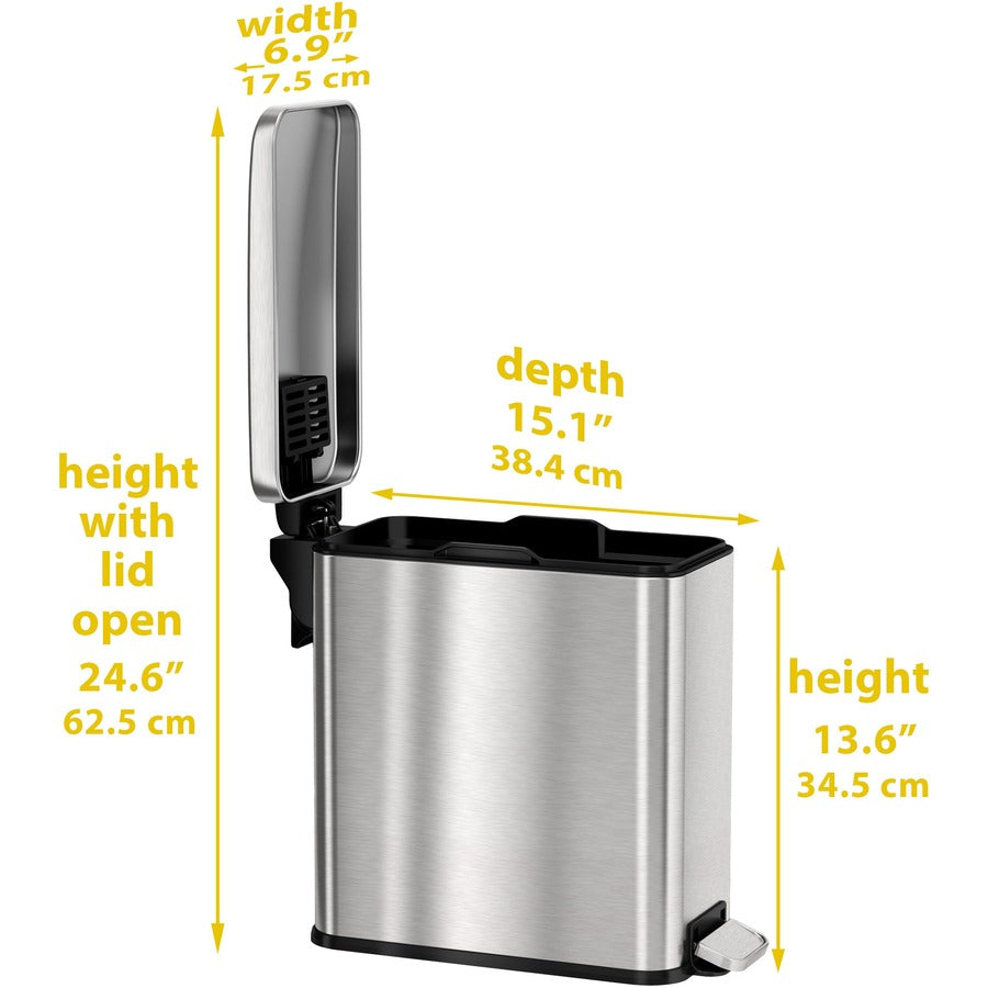 hls-commercial-fire-rated-soft-step-trash-can-3-gal-capacity-pedal-control-durable-smooth-lid-closure-fingerprint-proof-fire-retardant-removable-inner-bin-handle-138-height-x-65-width-stainless-steel-silver-1-each_hlchlss03rfr - 5