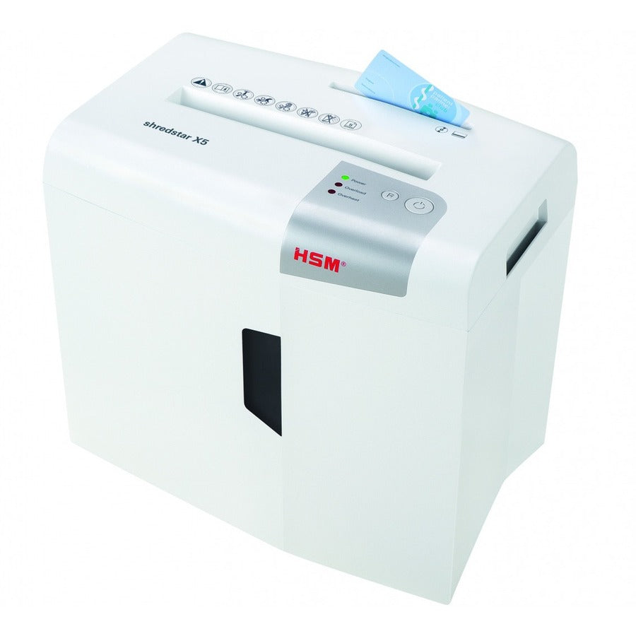 HSM shredstar X8 - 3/16" x 1 1/8" + Sep. CD Cutting Unit - Particle Cut - 8 Per Pass - for shredding CD, DVD, Paper, Staples, Paper Clip, Credit Card - 0.188" x 1.125" Shred Size - P-4/O-1/T-2/E-2/F-1 - 8.66" Throat - 4.80 gal Wastebin Capacity - Whi