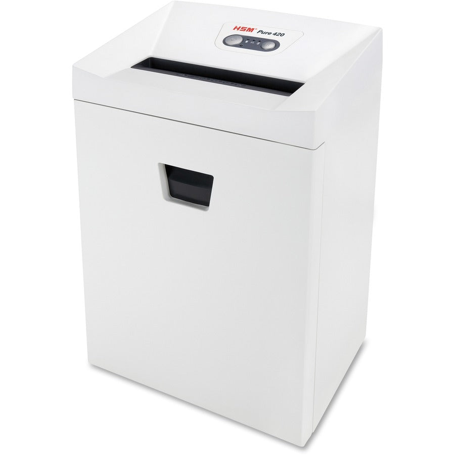 HSM Pure 420 - 1/4" - Continuous Shredder - Strip Cut - 24 Per Pass - for shredding Staples, Paper, Paper Clip, Credit Card, CD, DVD - 0.250" Shred Size - P-2/O-2/T-2/E-2 - 9.45" Throat - 9.20 gal Wastebin Capacity - White - TAA Compliant