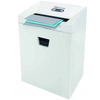 HSM Pure 420 - 3/16" x 1 1/8" - Continuous Shredder - Particle Cut - 15 Per Pass - for shredding Staples, Paper, Paper Clip, Credit Card, CD, DVD - 0.188" x 1.125" Shred Size - P-4/O-3/T-4/E-3/F-1 - 9.45" Throat - 9.20 gal Wastebin Capacity - White -