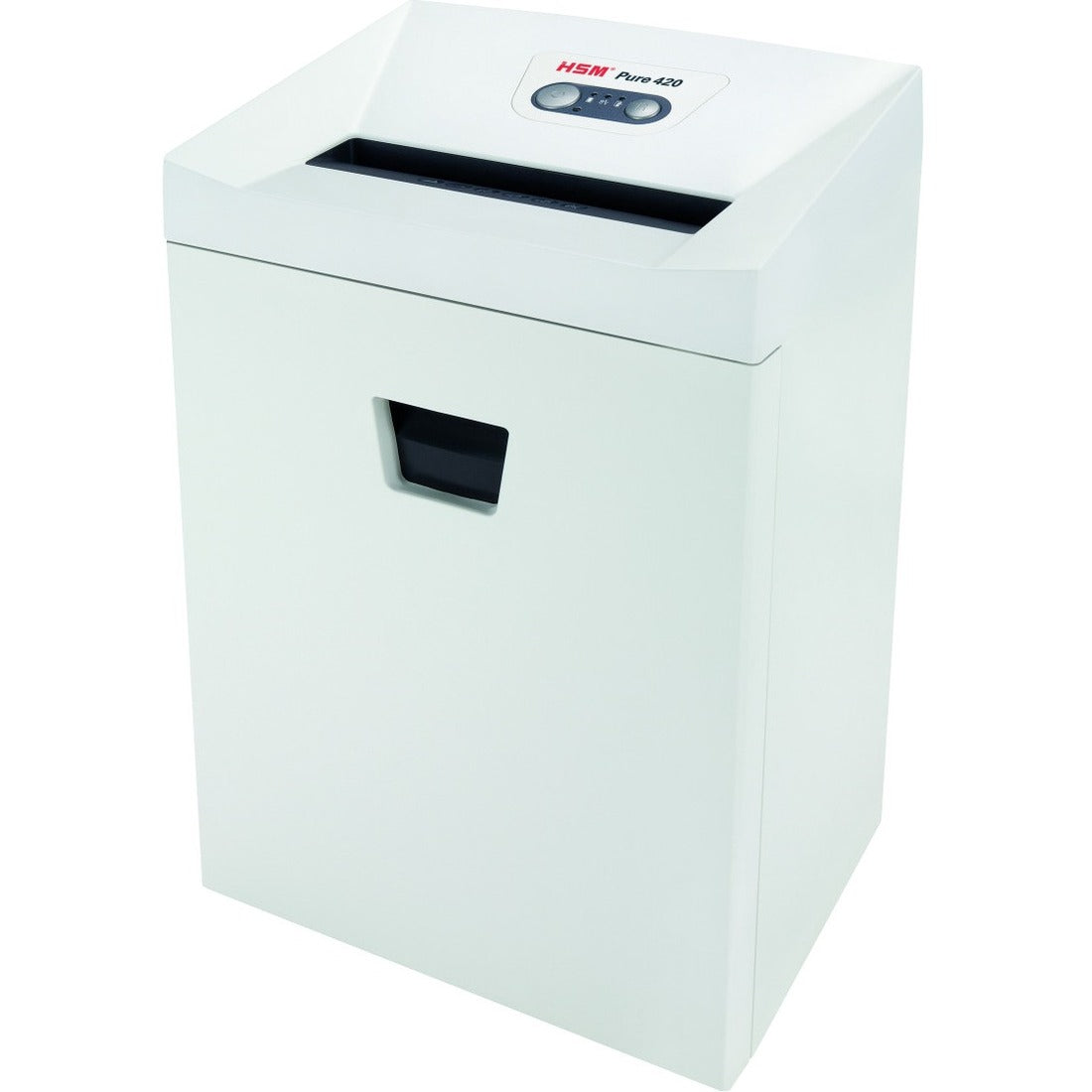 HSM Pure 420 - 3/16" x 1 1/8" - Continuous Shredder - Particle Cut - 15 Per Pass - for shredding Staples, Paper, Paper Clip, Credit Card, CD, DVD - 0.188" x 1.125" Shred Size - P-4/O-3/T-4/E-3/F-1 - 9.45" Throat - 9.20 gal Wastebin Capacity - White -