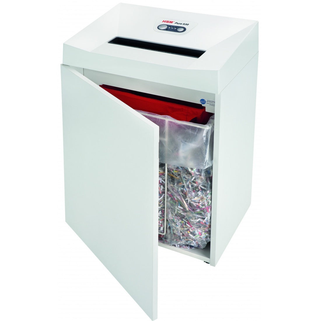 hsm-pure-530-3-16-x-1-1-8-continuous-shredder-particle-cut-16-per-pass-for-shredding-staples-paper-paper-clip-credit-card-cd-dvd-0188-x-1125-shred-size-p-4-o-3-t-4-e-3-f-1-1181-throat-2110-gal-wastebin-capacity-white_hsm2353113 - 2