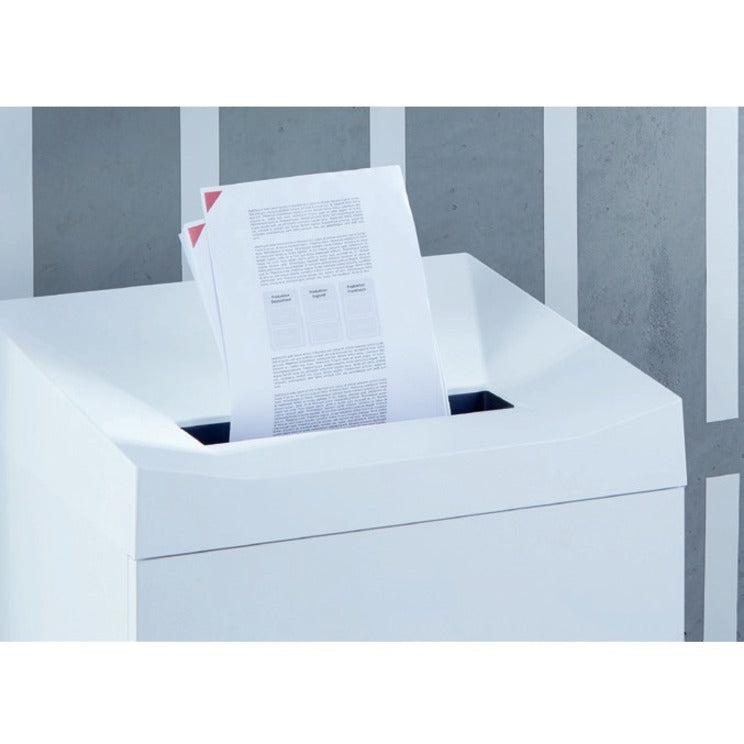 HSM Pure 530 - 3/16" x 1 1/8" - Continuous Shredder - Particle Cut - 16 Per Pass - for shredding Staples, Paper, Paper Clip, Credit Card, CD, DVD - 0.188" x 1.125" Shred Size - P-4/O-3/T-4/E-3/F-1 - 11.81" Throat - 21.10 gal Wastebin Capacity - White