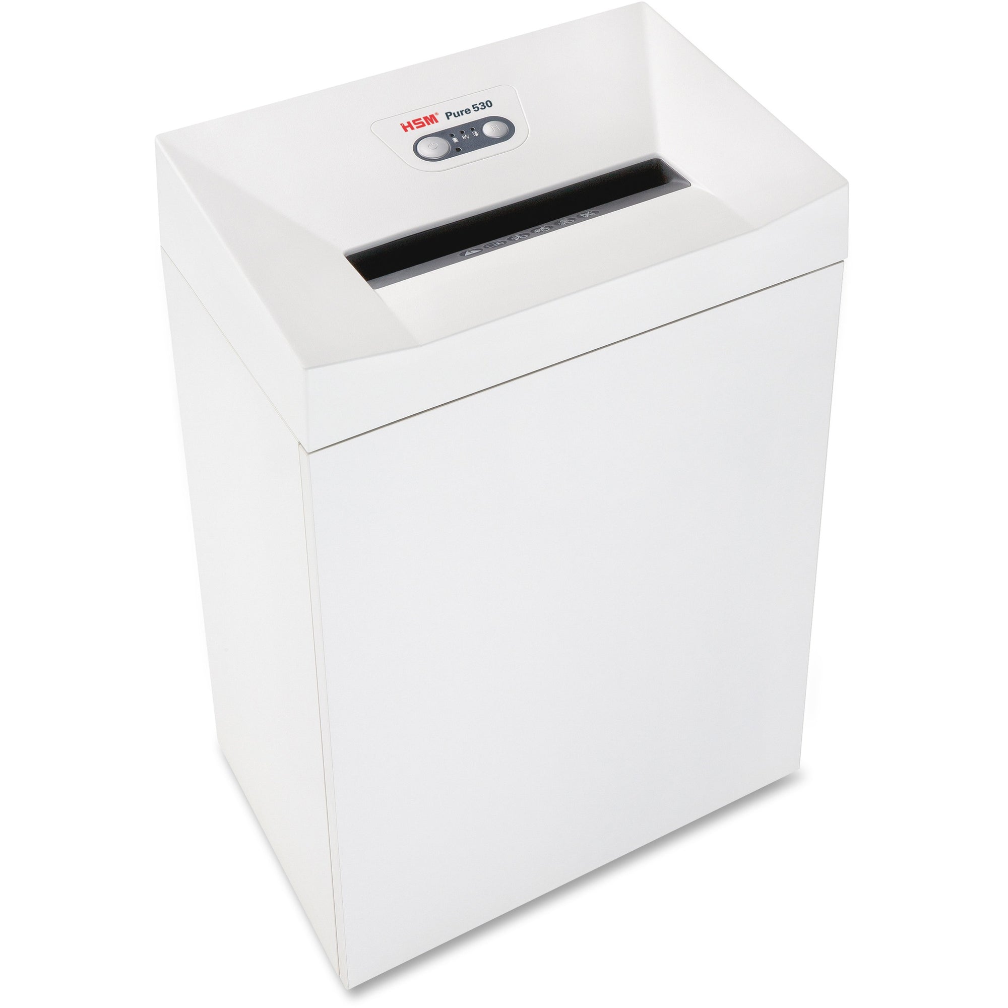 HSM Pure 530 - 3/16" x 1 1/8" - Continuous Shredder - Particle Cut - 16 Per Pass - for shredding Staples, Paper, Paper Clip, Credit Card, CD, DVD - 0.188" x 1.125" Shred Size - P-4/O-3/T-4/E-3/F-1 - 11.81" Throat - 21.10 gal Wastebin Capacity - White