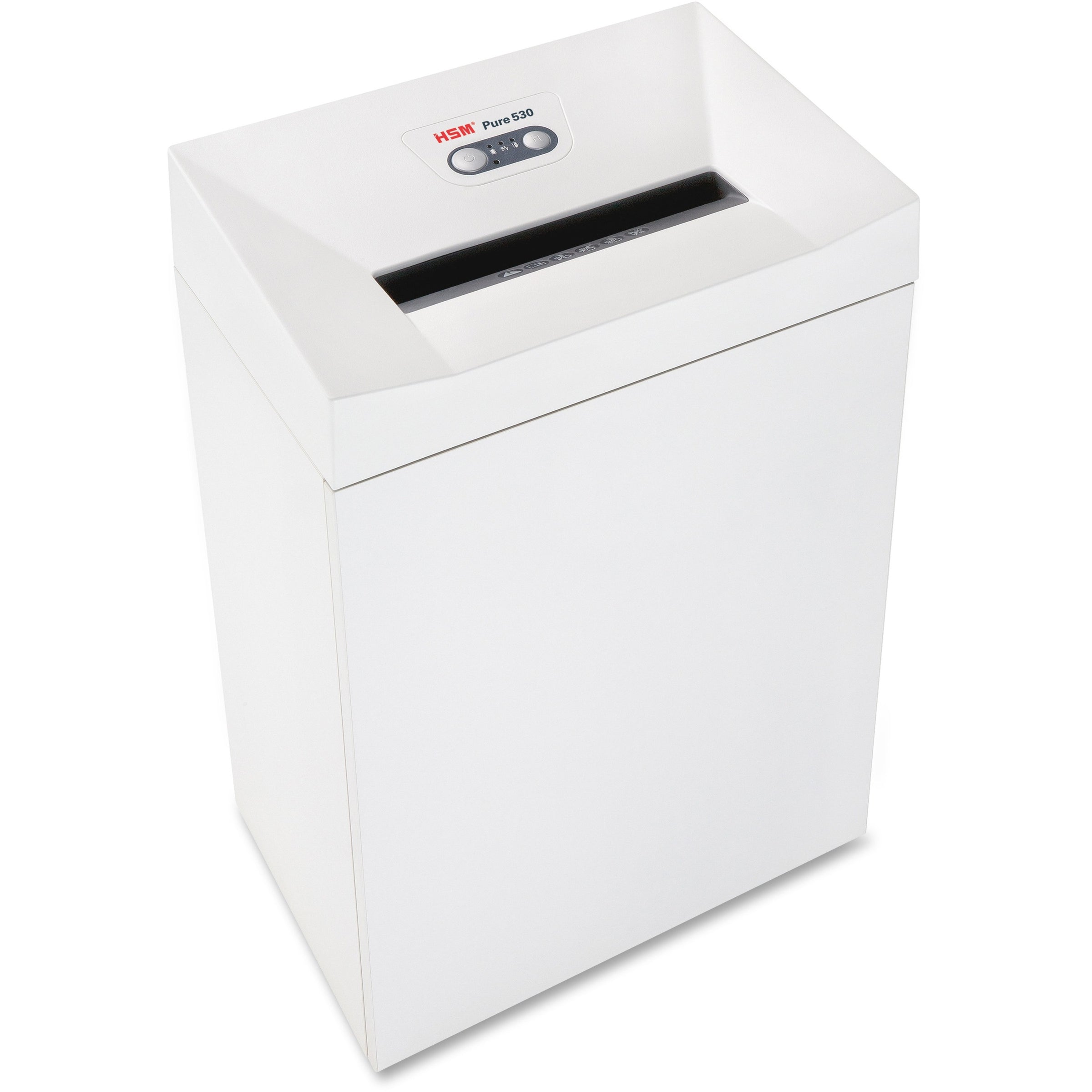 HSM Pure 530 - 3/16" x 1 1/8" - Continuous Shredder - Particle Cut - 16 Per Pass - for shredding Staples, Paper, Paper Clip, Credit Card, CD, DVD - 0.188" x 1.125" Shred Size - P-4/O-3/T-4/E-3/F-1 - 11.81" Throat - 21.10 gal Wastebin Capacity - White