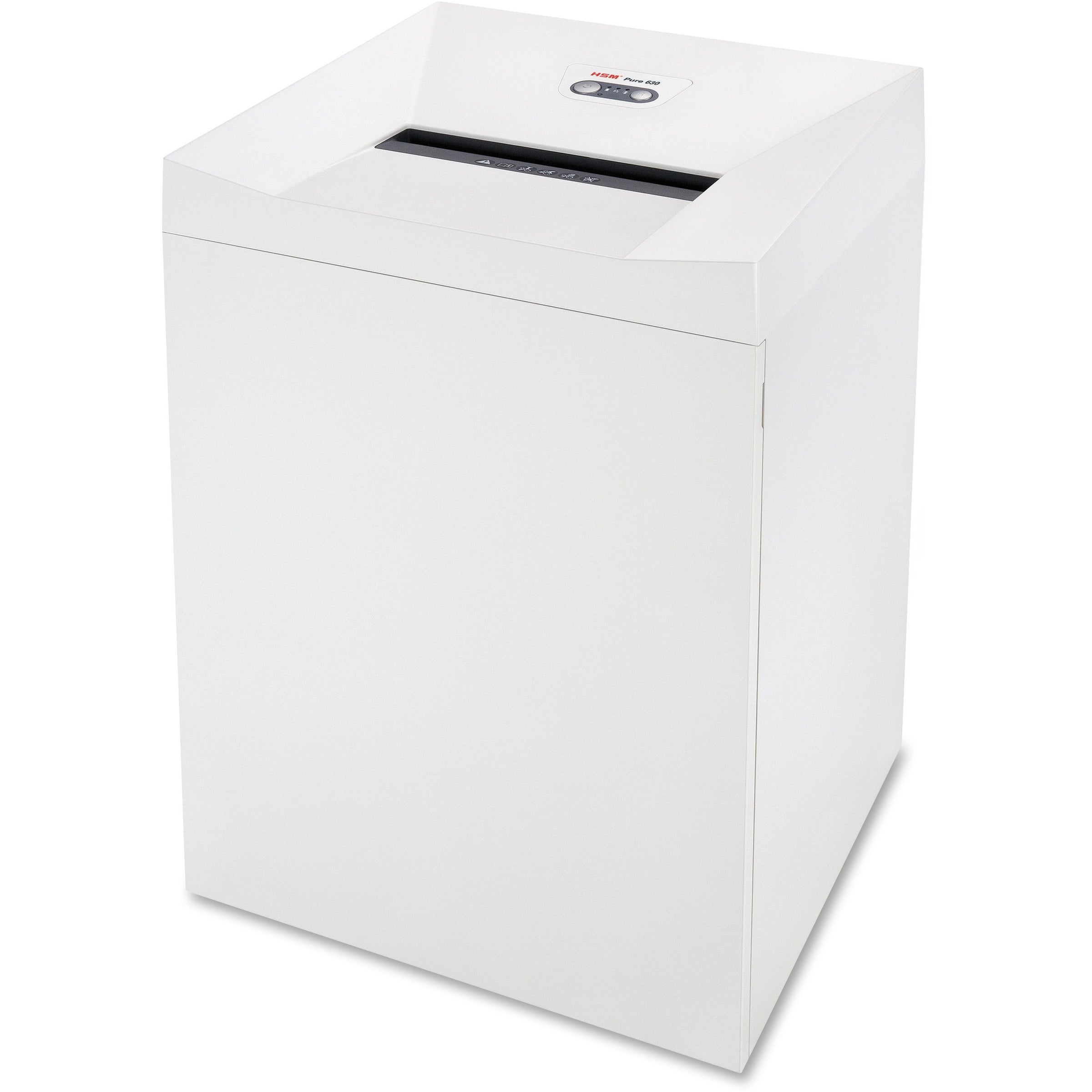 HSM Pure 630 - 3/16" x 1 1/8" - Continuous Shredder - Particle Cut - 22 Per Pass - for shredding Staples, Paper, Paper Clip, Credit Card, CD, DVD - 0.188" x 1.125" Shred Size - P-4/O-3/T-4/E-3/F-1 - 12.20" Throat - 34.30 gal Wastebin Capacity - White