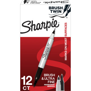 sharpie-brush-twin-permanent-markers-fine-broad-ultra-fine-marker-point-black-12-dozen_san2151734 - 1