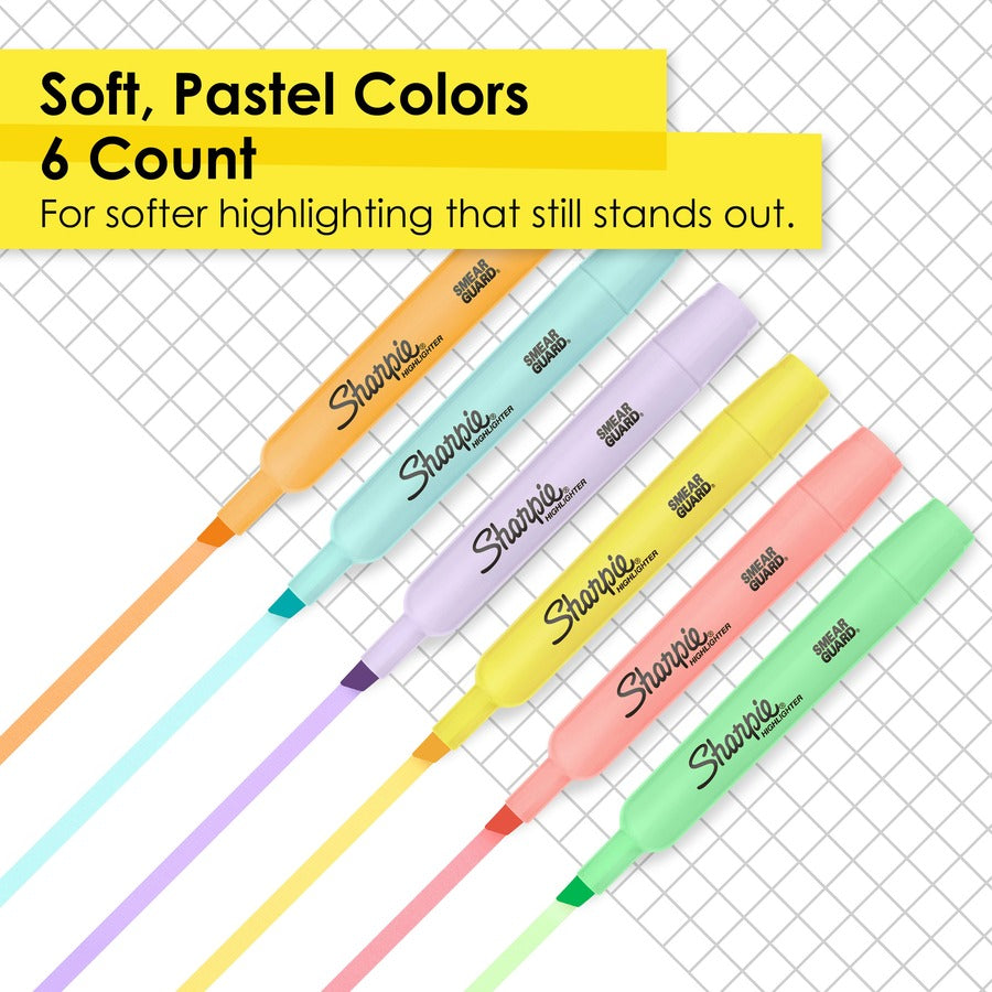 Sharpie SmearGuard Tank Style Highlighters - Wide, Narrow Marker Point - Chisel Marker Point Style - Assorted - 6 / Pack