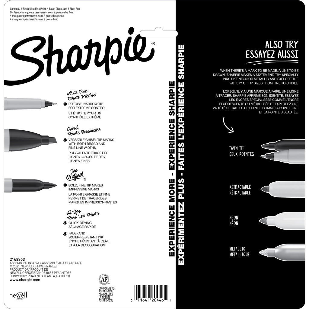 sanford-permanent-markers-fine-ultra-fine-marker-point-chisel-marker-point-style-black-12-pack_san2164645 - 2