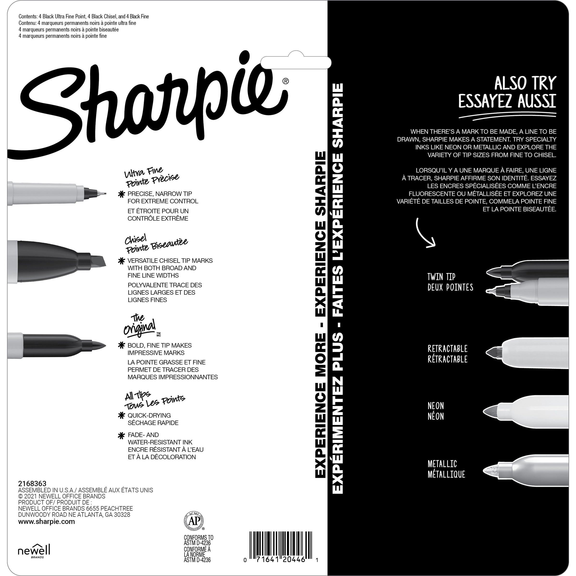 sanford-permanent-markers-fine-ultra-fine-marker-point-chisel-marker-point-style-black-12-pack_san2164645 - 2